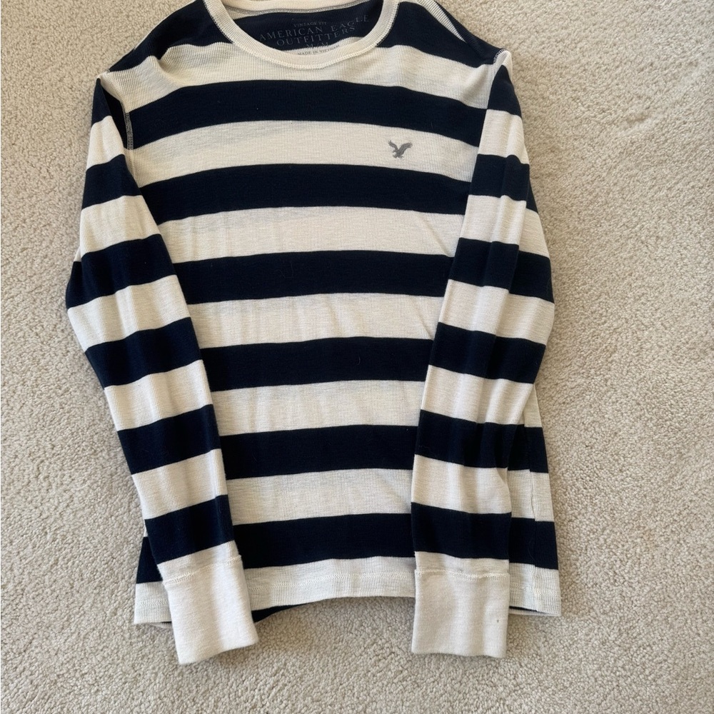 American Eagle Outfitters Navy and Cream Striped Top